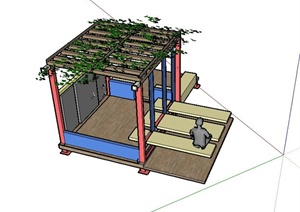 现代某景观节点带坐凳方形花架设计SU(草图大师)模型