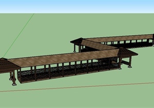 某木制长廊与亭子设计SU(草图大师)模型