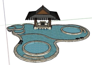 园林景观组合四角亭子与温泉池设计SU(草图大师)模型