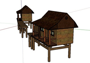 某单层木制小屋建筑设计SU(草图大师)模型