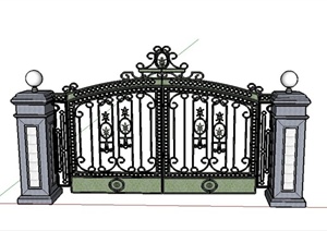 某铁艺庭院大门设计SU(草图大师)模型