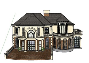 某欧式两层组合别墅建筑设计SU(草图大师)模型