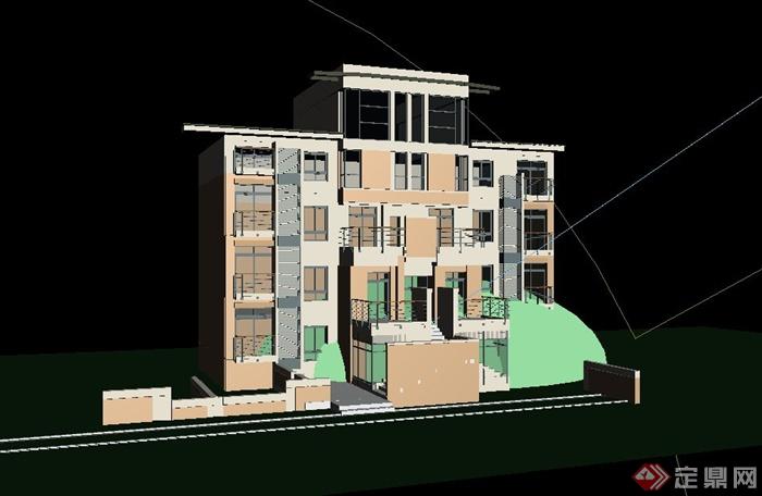 现代某四层住宅建筑景观设计3DMAX模型(2)