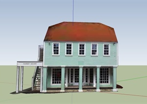 某美式两层组合式住宅建筑设计SU(草图大师)模型