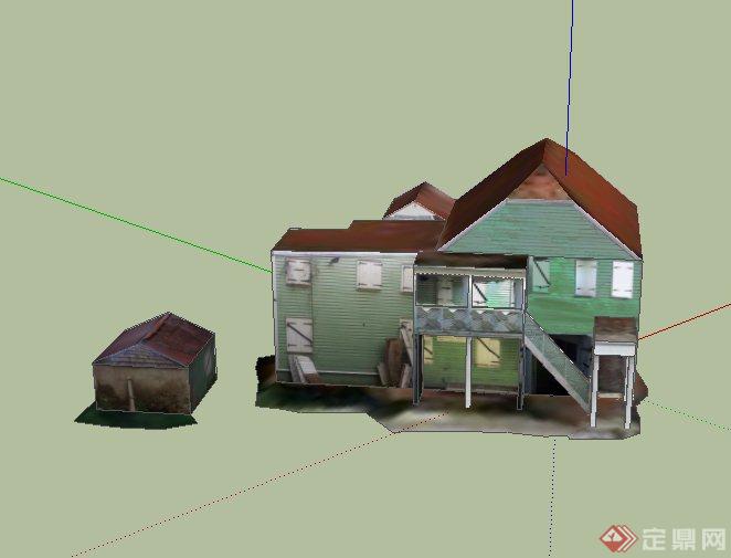 某美式两层组合式住宅建筑设计SU模型(2)