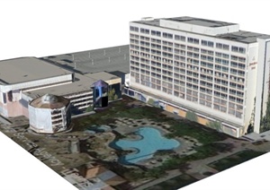 某栋高层酒店建筑设计SU(草图大师)贴图模型