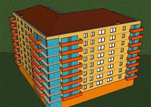 某一栋住宅楼建筑设计SU(草图大师)模型
