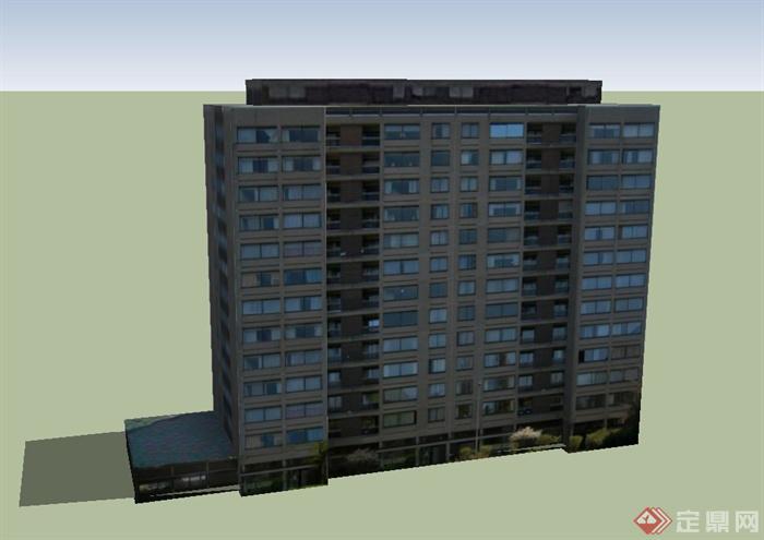 现代某13层小区住宅建筑设计SU模型(2)