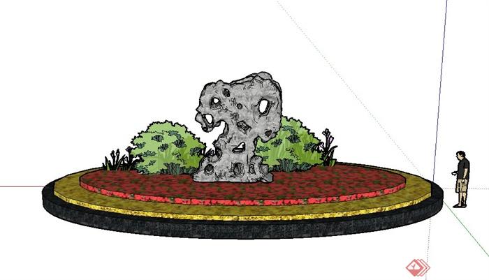 某景观节点花坛与景石设计SU模型(1)