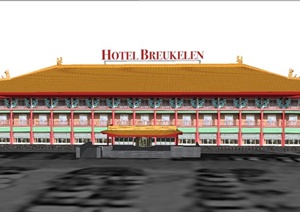 某欧式荷兰风格三层酒店建筑设计SU(草图大师)模型