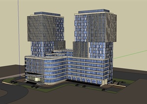 某现代酒店办公楼建筑设计SU(草图大师)模型