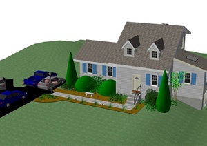某栋两层住宅建筑设计SU(草图大师)模型