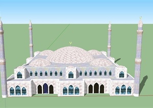 某欧式两层方形伊斯兰教寺院建筑设计SU(草图大师)模型