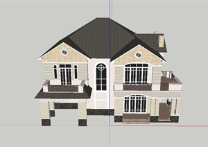 某中式两层别墅住宅建筑设计SU(草图大师)模型