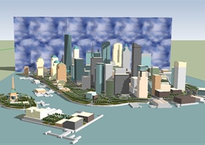 现代某滨海小城市建筑规划设计SU(草图大师)模型