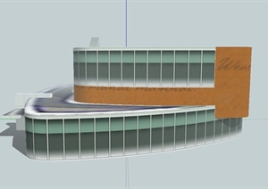 现代两层台阶形办公建筑设计SU(草图大师)模型