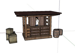 某木制单层服务小木屋建筑设计SU(草图大师)模型