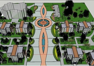 某西亚斯喷泉广场景观设计SU(草图大师)模型