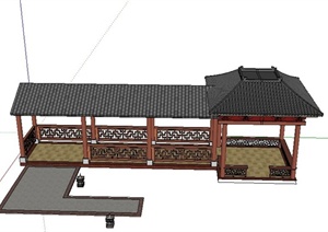 某古典中式风格廊架与亭子组合设计SU(草图大师)模型