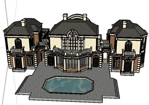 某欧式两层联排组合别墅建筑设计SU(草图大师)模型