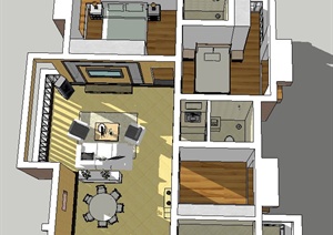 某简欧风格三室一厅住宅空间装修设计SU(草图大师)模型