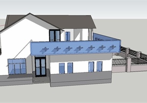 现代某两层居民住宅建筑设计SU(草图大师)模型+CAD设计图+PSD效果图