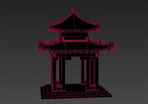 某古典中式双塔亭子设计3DMAX模型