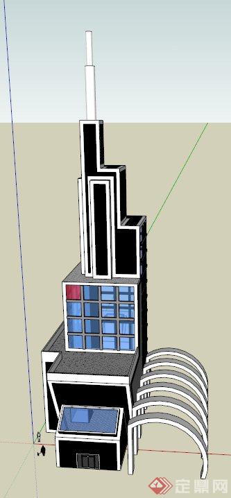 某一栋综合大楼建筑设计SU模型(1)