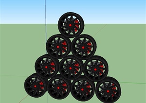 十个机动车轮胎设计SU(草图大师)模型