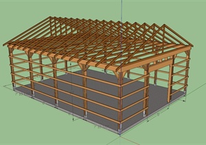 单层木制建筑框架设计SU(草图大师)模型