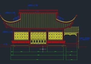 某古典中式一层茶楼古亭建筑设计CAD四个图