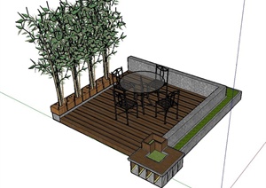 园林景观节点木平台设计SU(草图大师)模型