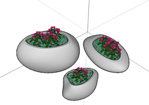 某景观节点三个椭圆形花池设计SU(草图大师)模型