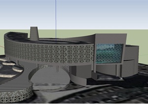 某现代镂空式两层博物馆建筑设计SU(草图大师)模型