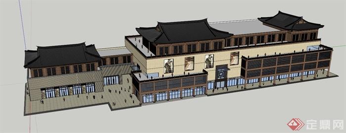 某现代中式商业楼建筑设计SU模型（带效果图）