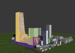 现代某L形高层办公区建筑设计3DMAX模型