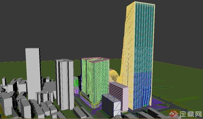 现代某L形高层办公区建筑设计3DMAX模型(2)