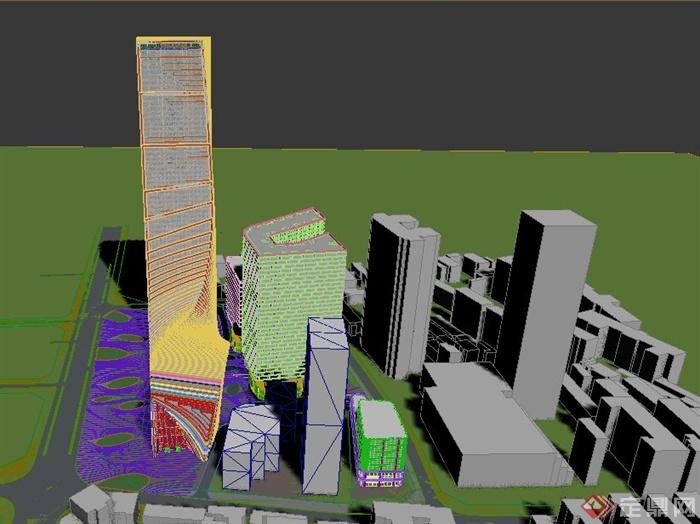 现代某L形高层办公区建筑设计3DMAX模型(4)