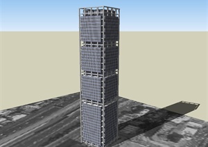 现代某方形高层办公楼建筑设计SU(草图大师)模型
