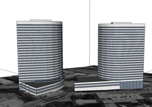 两栋高层办公建筑设计SU(草图大师)模型