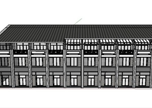 某三层现代中式风格办公建筑设计SU(草图大师)模型