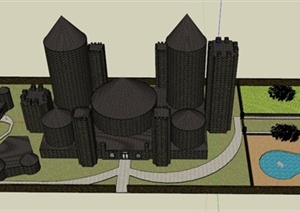科学城堡建筑设计SU(草图大师)模型