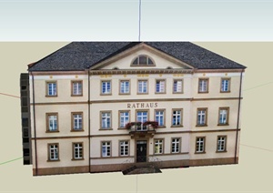 某美式风格三层组合式镇议会厅建筑设计SU(草图大师)模型