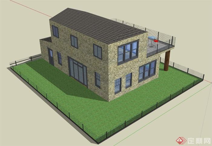 双层别墅建筑设计SU模型(2)
