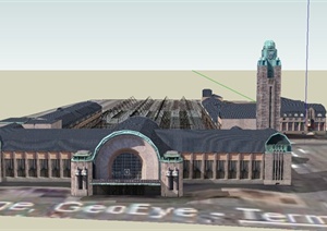 某欧式两层火车站建筑设计SU(草图大师)模型