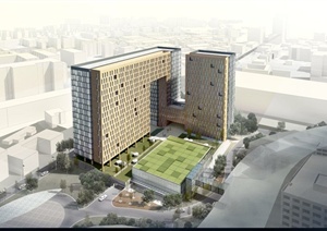 某现代风格高层酒店建筑设计3DMAX模型与PSD效果图