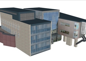 办公楼建筑设计SU(草图大师)贴图模型