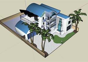 现代私人别墅建筑设计SU(草图大师)模型