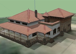 某东南亚风格组合式住宅建筑设计SU(草图大师)模型