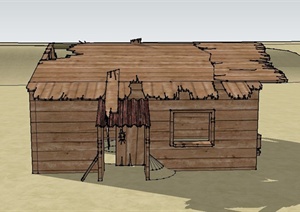 某沙漠单层木质破旧小屋建筑设计SU(草图大师)模型